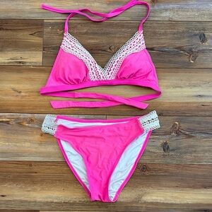 beautyin Women's Crochet Lace Bikini Two Piece Triangle Swimsuit Bathing Suits